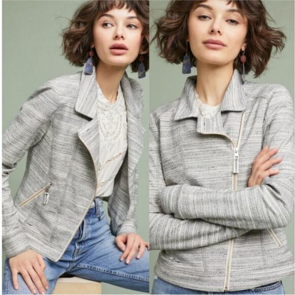 by Anthropologie Sz XL Caitlin Knit Moto Jacket Heathered Gray Asymmetric Zipper - Picture 1 of 10